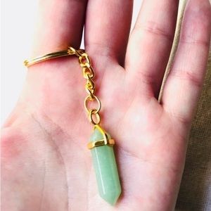 NWT Green Adventurine Crystal Pendant Gold Keychain